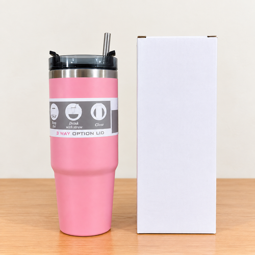 Imported 900ml Stainless Steel Tumbler – Pink | With Straw