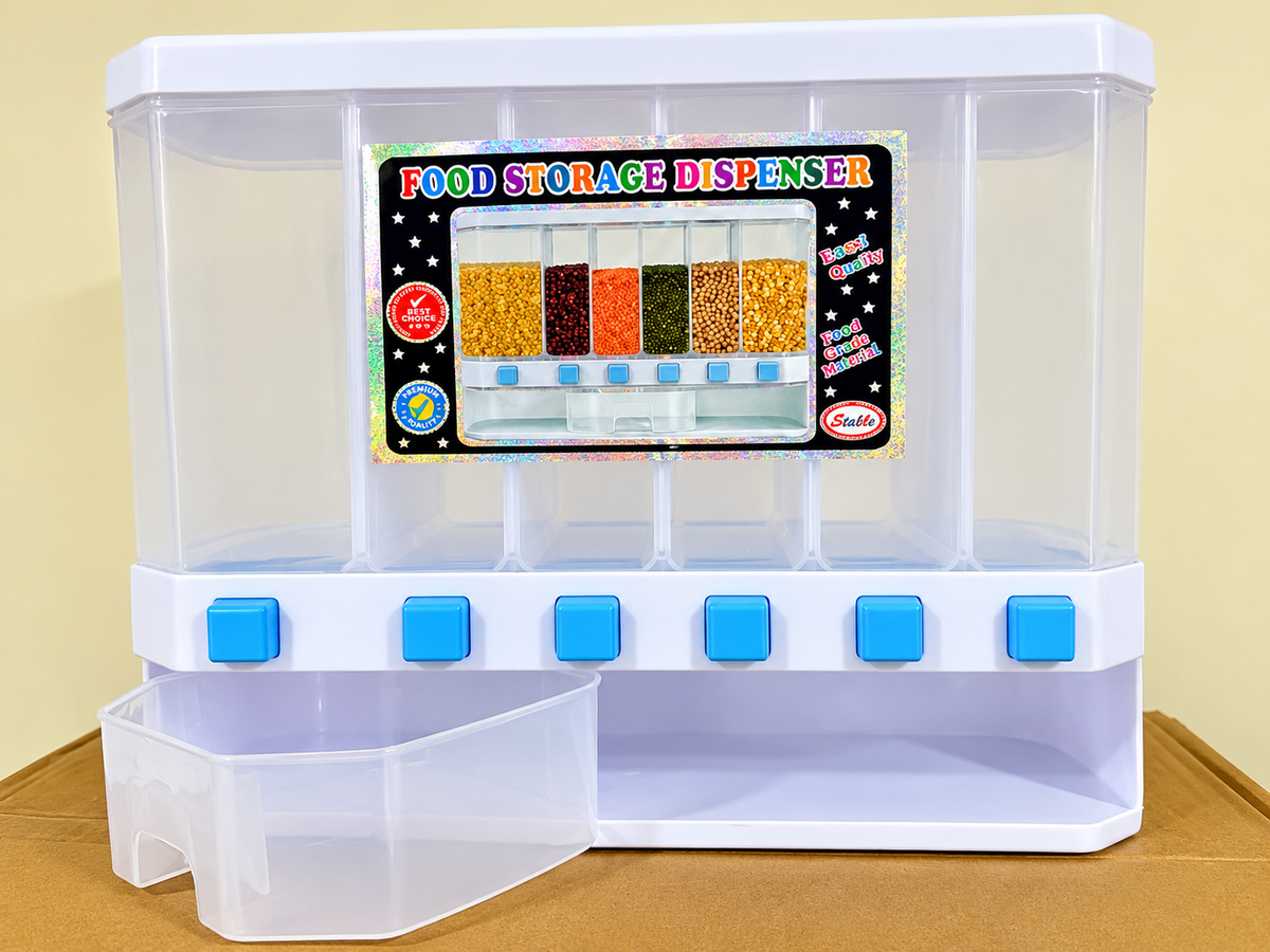6 Partition Food Storage Dispenser – Multipurpose Grain Container