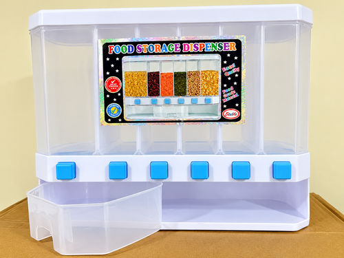 6 Partition Food Storage Dispenser – Multipurpose Grain Container