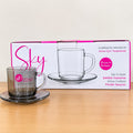 Deli Glassware 12 Pcs Black & Grey Glass Cup & Saucer Set – 6 Cups & 6 Saucers