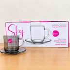 Deli Glassware 12 Pcs Black & Grey Glass Cup & Saucer Set – 6 Cups & 6 Saucers