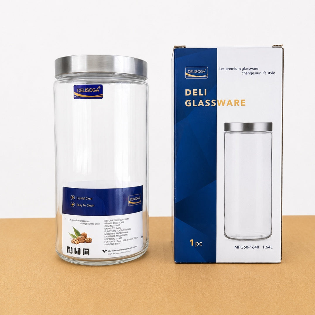 Delisoga Glassware Airtight Glass Storage Jar with Metal Lid – 1.64L & 1.85L