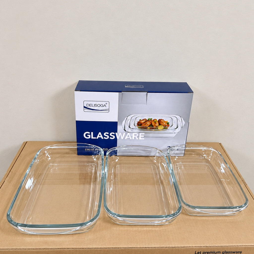 3 Pcs Dinner Serving Dish Set with Handles – 1.6L, 2L & 2.6L