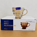 Delisoga Glassware 6 Pcs Rings Design Glass Tea Cup Set – Smoky Brown (210ml)