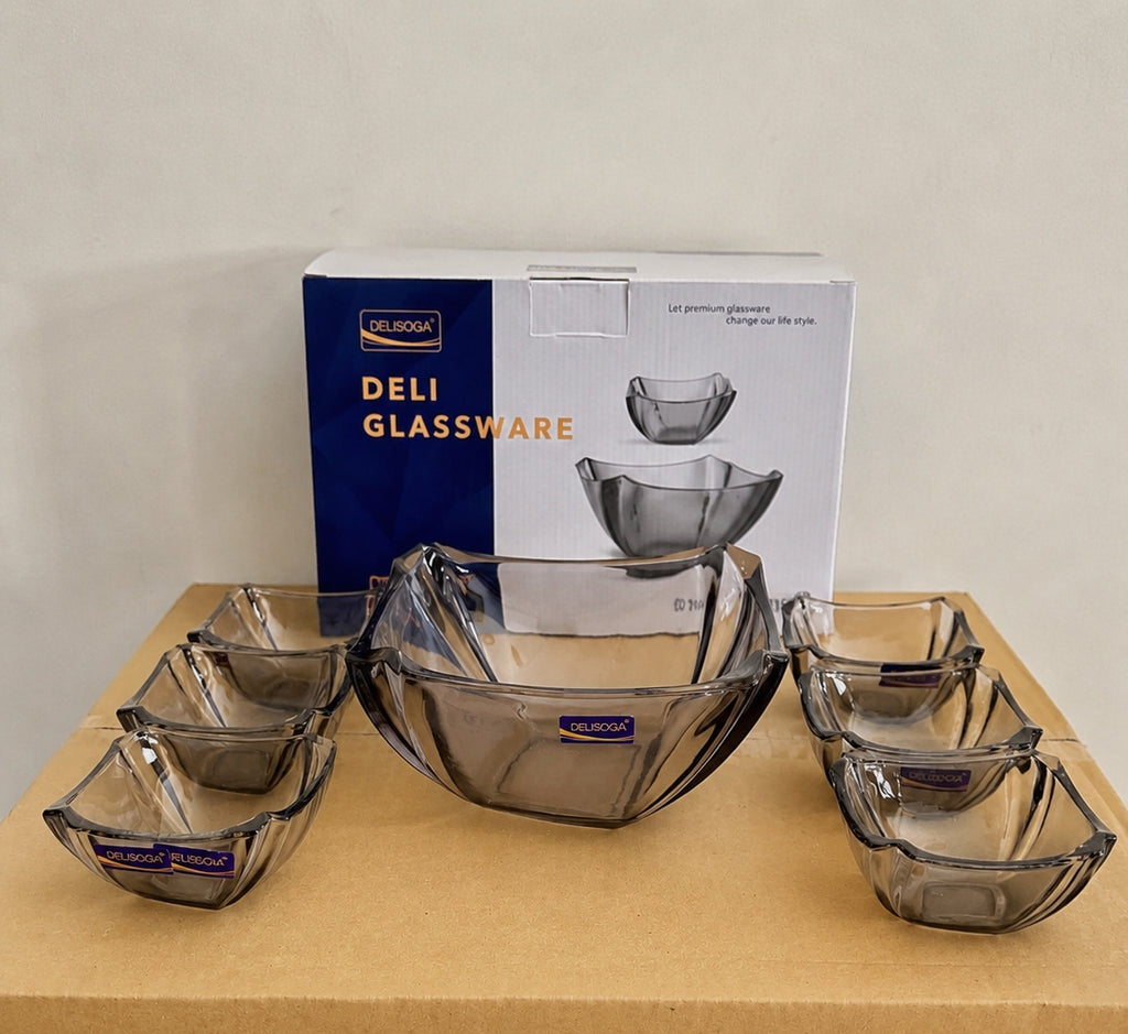 Delisoga Glassware 7 Pcs Square Glass Fruit & Dessert Set