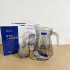Deli Glassware 7 Pcs Black Diamond Water Set – 1 Jug with Lid & 6 Glasses