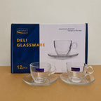 Delisoga Glassware 12 Pcs Cup & Saucer Set – 6 Cups & 6 Saucers (210ml)