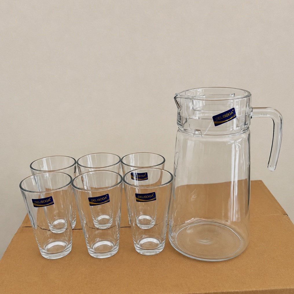 Delisoga Glassware 7 Pcs Glass Water Set with Jug & 6 Glasses