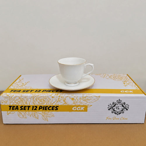 Delisoga 12 Pcs Bone China Tea Cup & Saucer Set – White