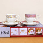 12 Pcs Semi Bone Ceramic Cup & Saucer Set – 6 Cups & 6 Saucers