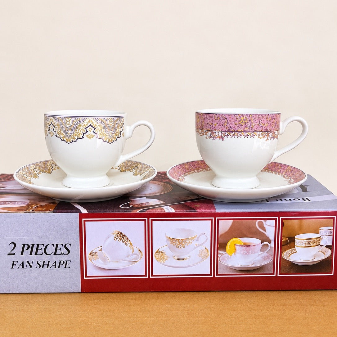 12 Pcs Semi Bone Ceramic Cup & Saucer Set – 6 Cups & 6 Saucers