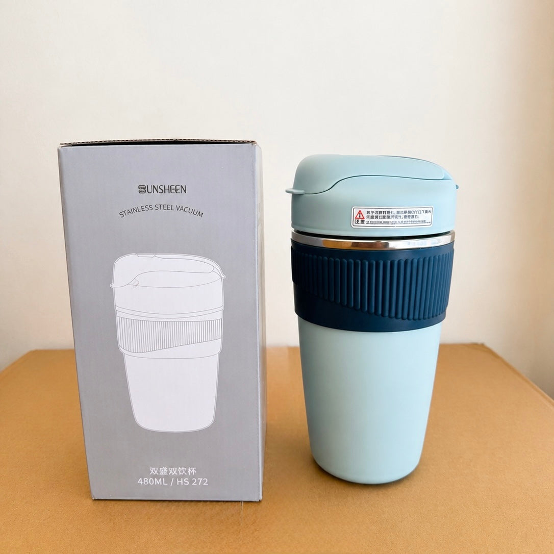 Imported Stainless 480ml Steel Travel Mug with Rubber Grip – Hot & Cold Drinks