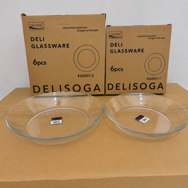 Delisoga Glassware 3 Sizes Deep Glass Plates 6 PCs Set