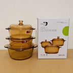 Deli Glassware 3 Pcs Golden Glass Casserole Bowl Set with Glass Lids