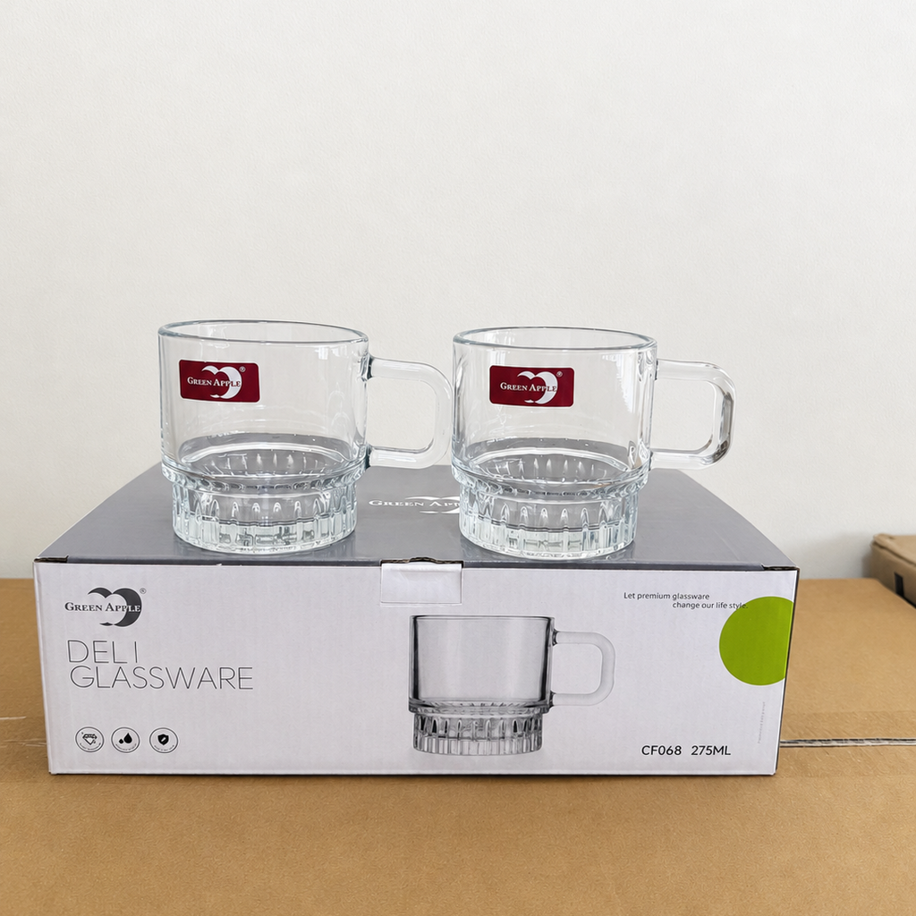Deli Glassware 6 Pcs Glass Cups with Wide Handle – 275ml