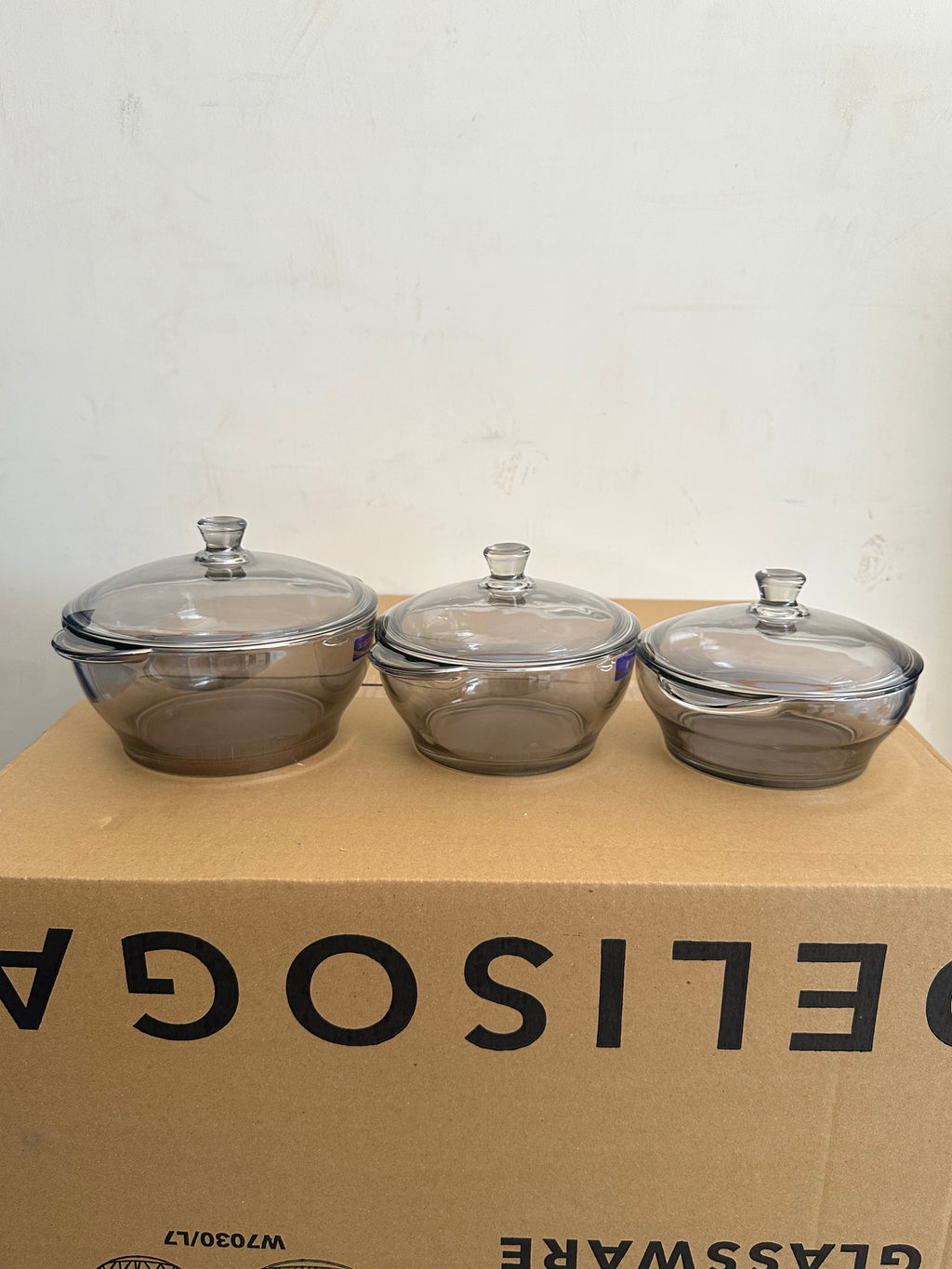 Delisoga 3 Pcs Black Glass Casserole (Donga) Set with Glass Lids