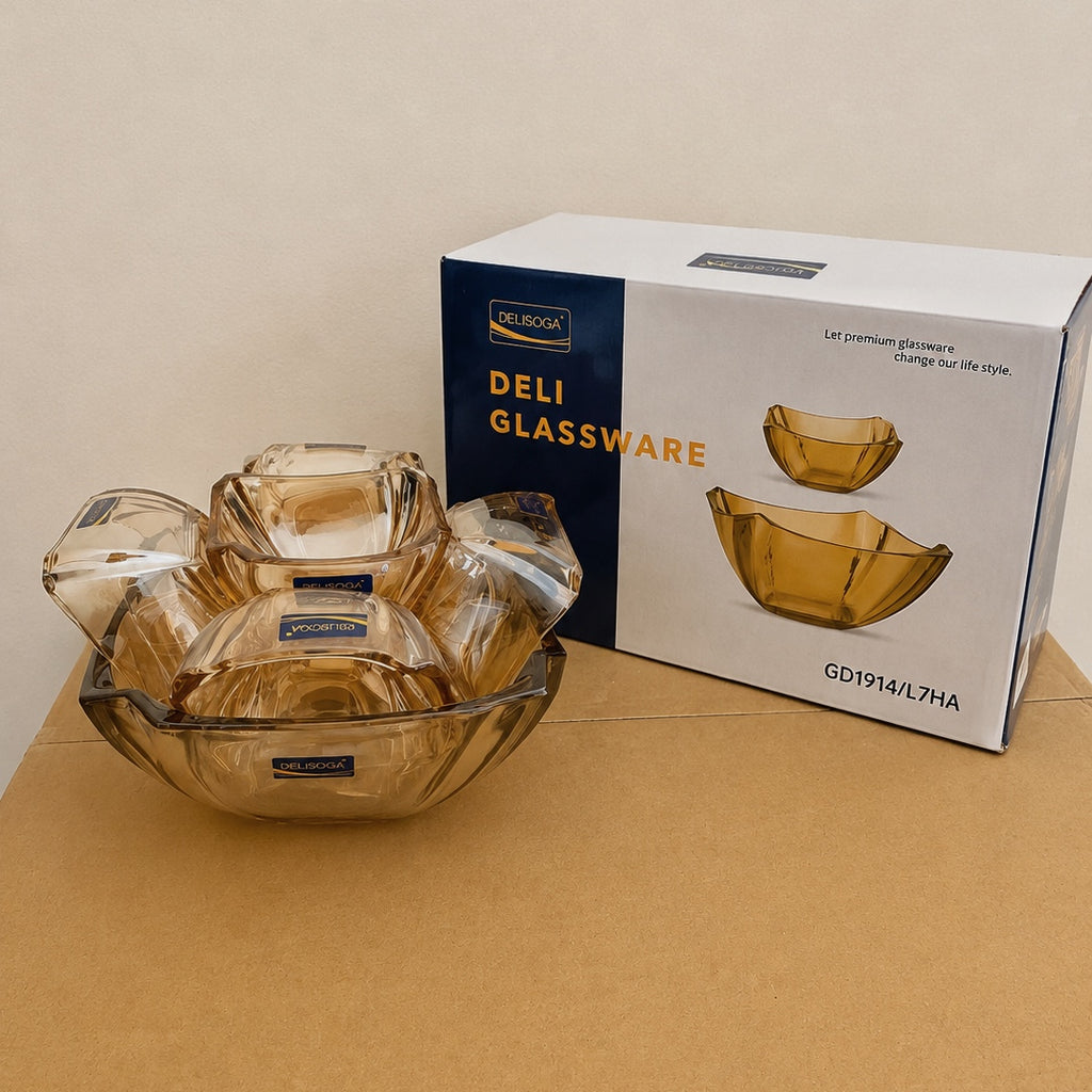 Delisoga Glassware 7 Pcs Square Glass Fruit & Dessert Set