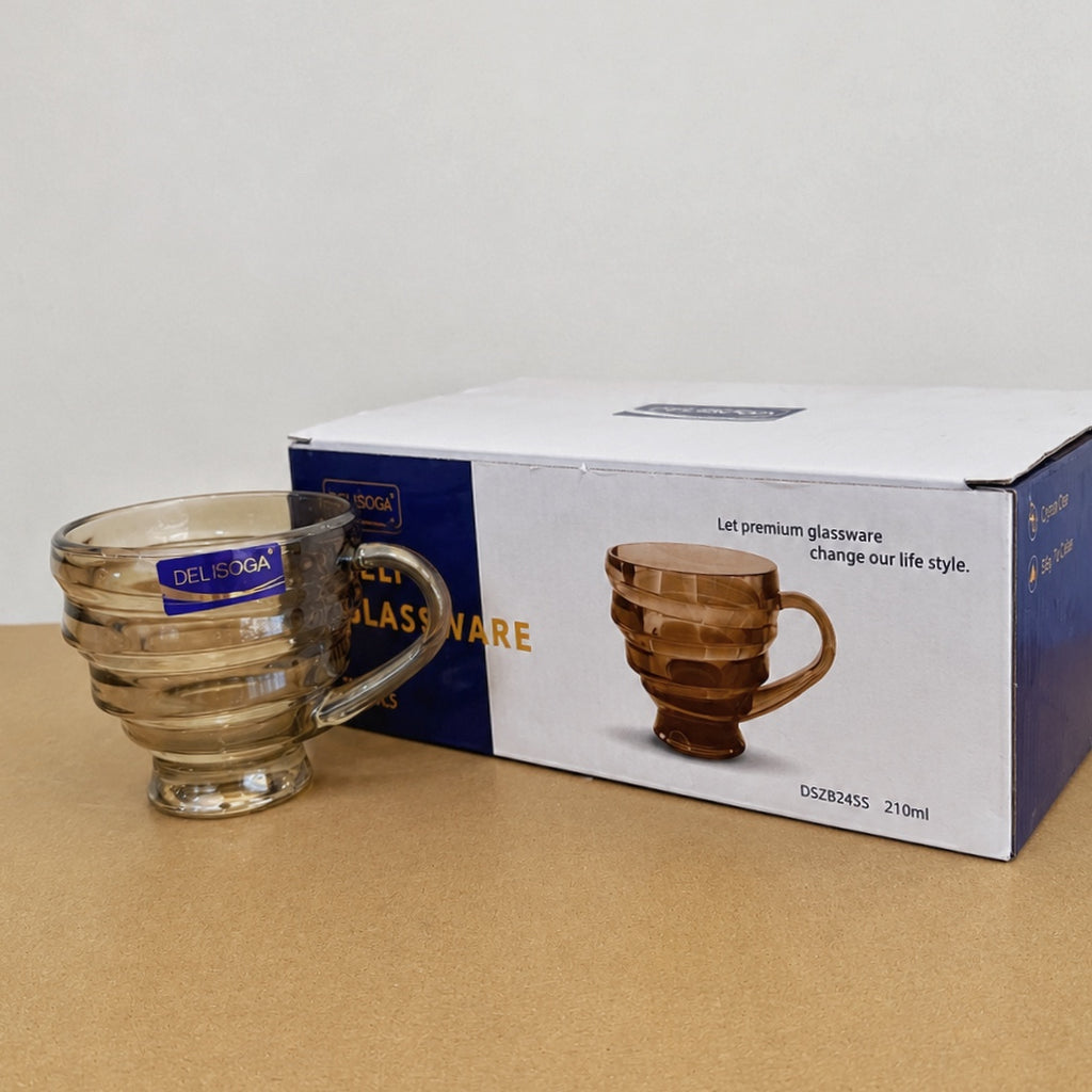 Delisoga Glassware 6 Pcs Rings Design Glass Tea Cup Set – Smoky Brown (210ml)