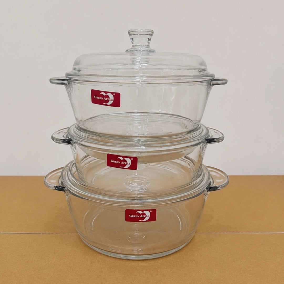 Deli Glassware 3 Pcs Glass Casserole Bowl Set with Glass Lids