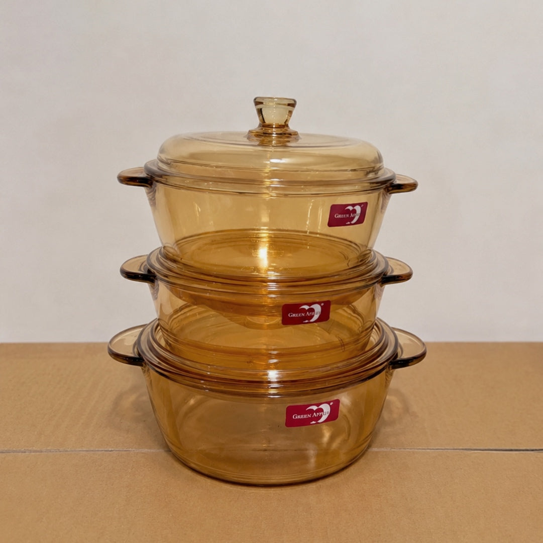 Deli Glassware 3 Pcs Golden Glass Casserole Bowl Set with Glass Lids