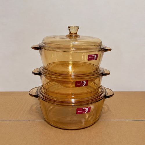 Deli Glassware 3 Pcs Golden Glass Casserole Bowl Set with Glass Lids