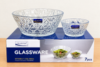 Deli Glassware 7 Pcs Fruit Bowl Set – 1 Large & 6 Small Bowls | 3 Designs