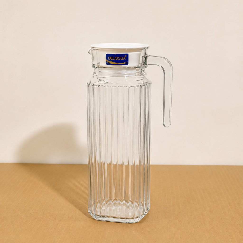 Delisoga Glassware Oil Jug – 1.1L with White Plastic Lid