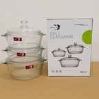 Deli Glassware 3 Pcs Glass Casserole Bowl Set with Glass Lids