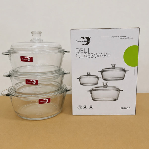 Deli Glassware 3 Pcs Glass Casserole Bowl Set with Glass Lids