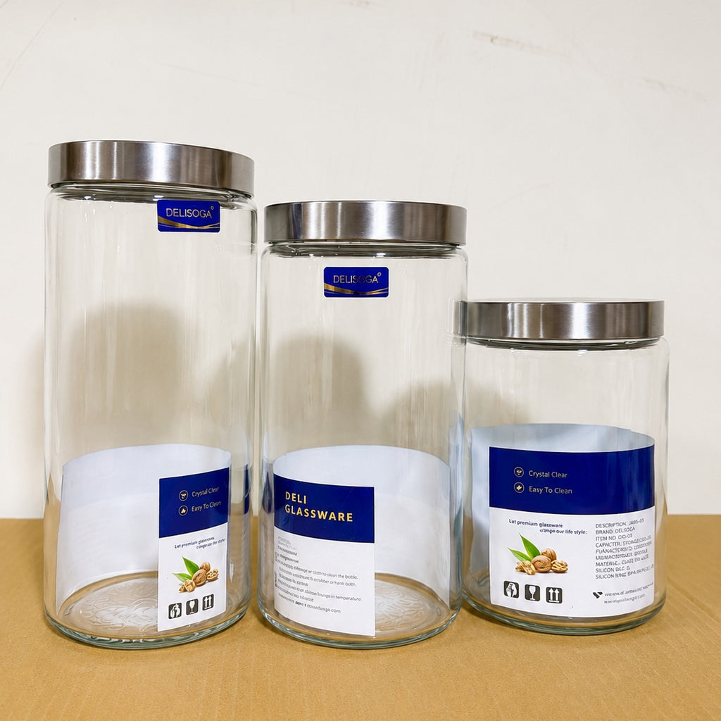 Delisoga 3 Pcs Airtight Glass Storage Jar Set with Metal Lids