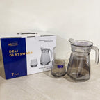 Deli Glassware 7 Pcs Black Diamond Water Set – 1 Jug with Lid & 6 Glasses