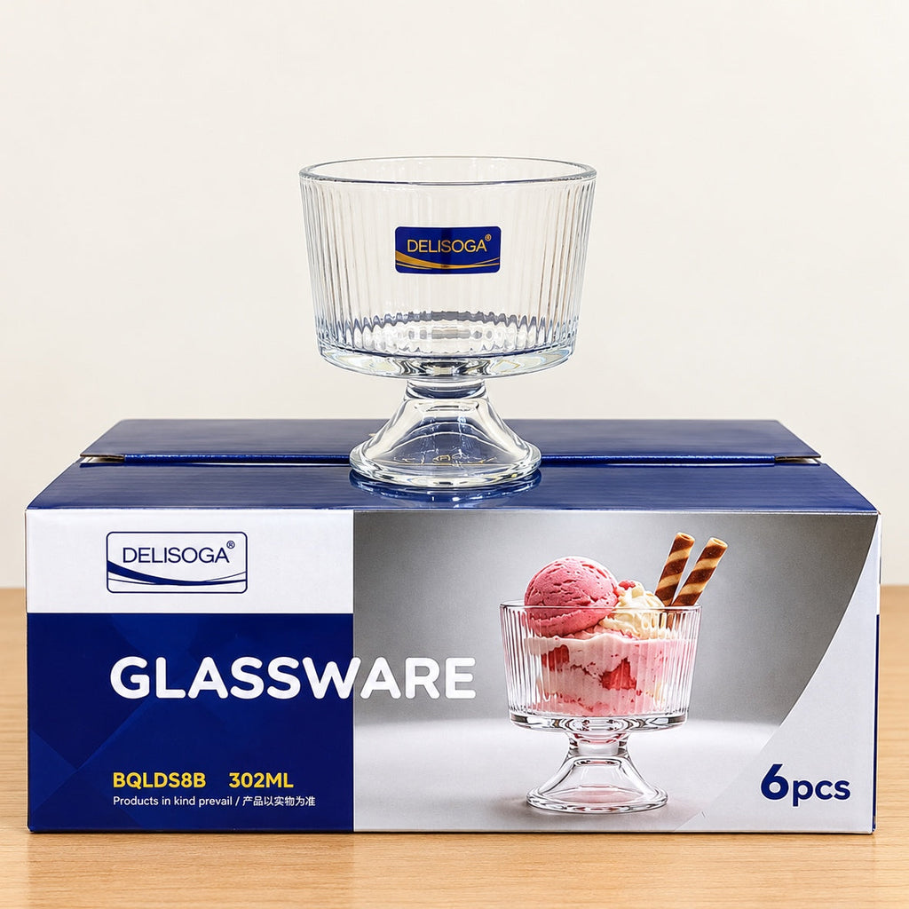 Deli Glassware 6 Pcs Large Ice Cream Cup Set – 302ml
