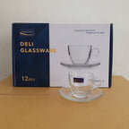 Delisoga Glassware 12 Pcs Cup & Saucer Set – 6 Cups & 6 Saucers (210ml)