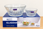 Deli Glassware 7 Pcs Fruit Bowl Set – 1 Large & 6 Small Bowls | 3 Designs