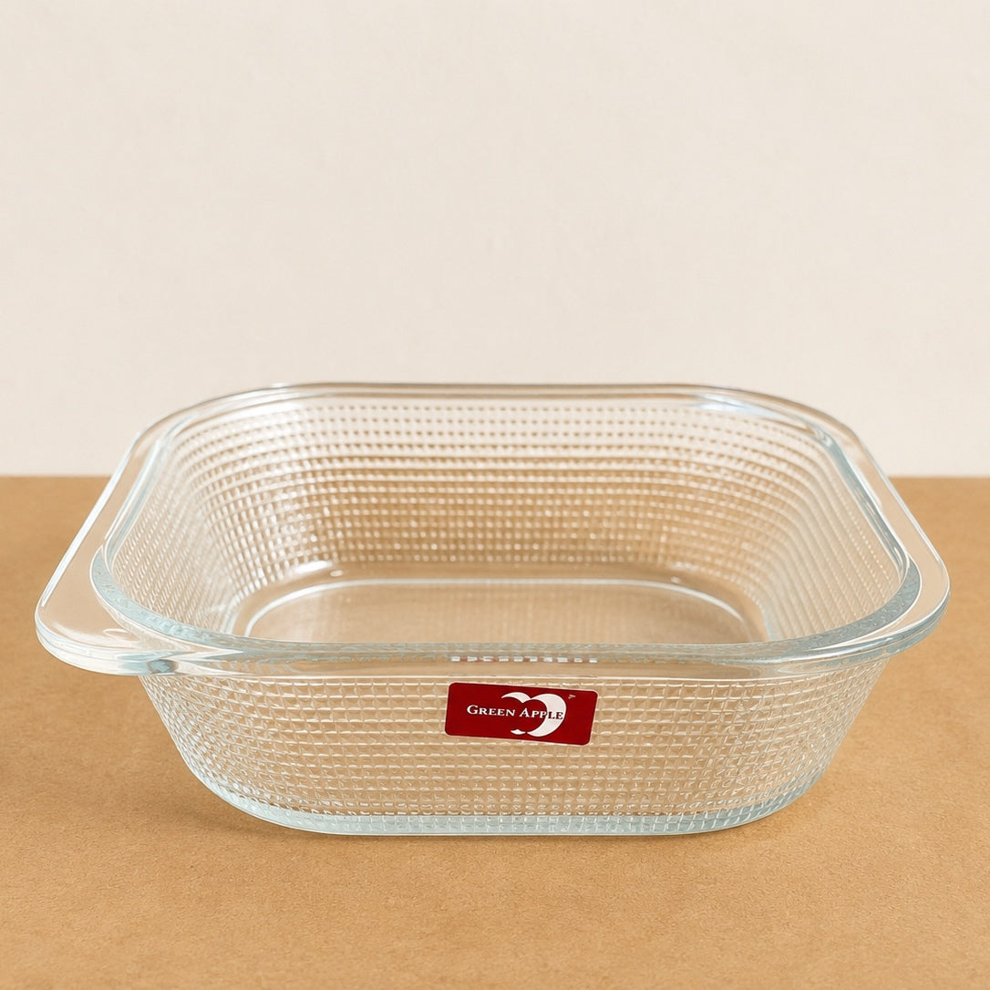 Deli Glassware Square Glass Serving Dish with Dots Design – 1.32L