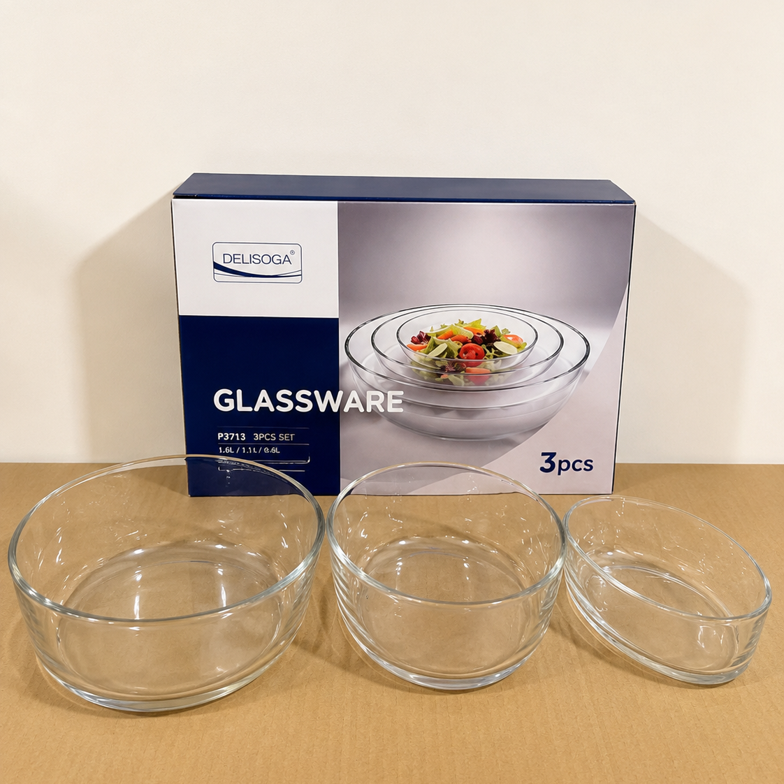 Delisoga Glassware 3 Pcs Oval Glass Bowl Set – Small, Medium & Large