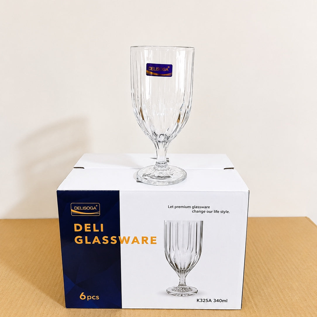 Deli Glassware 6 Pcs Medium Wine Glass Set – 340ml | 3 Textured Designs