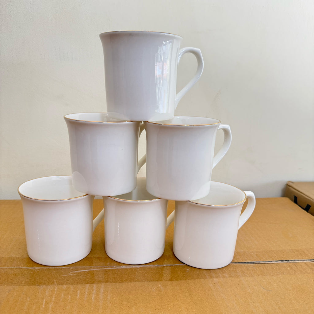 Delisoga 6 Pcs Bone China Tea & Coffee Cup Set – White with Golden Border (200ml)