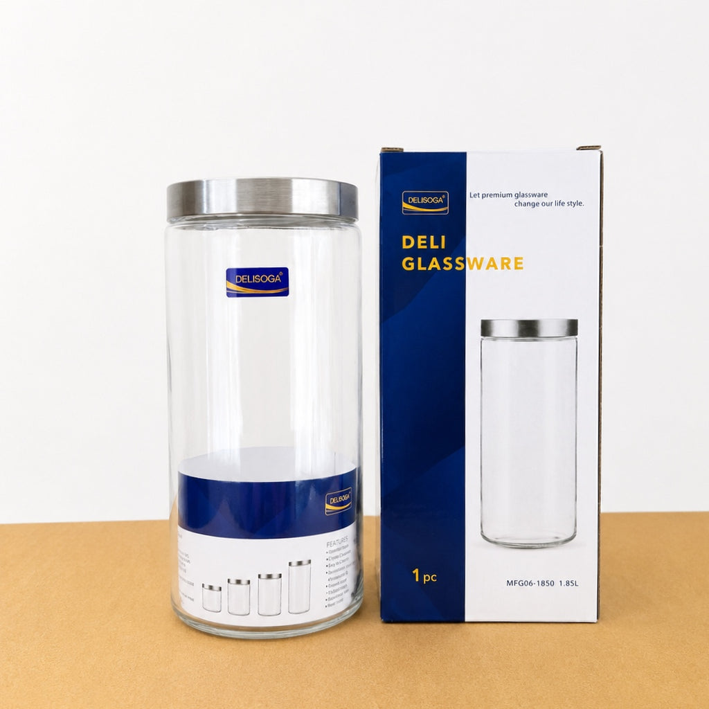 Delisoga Glassware Airtight Glass Storage Jar with Metal Lid – 1.64L & 1.85L
