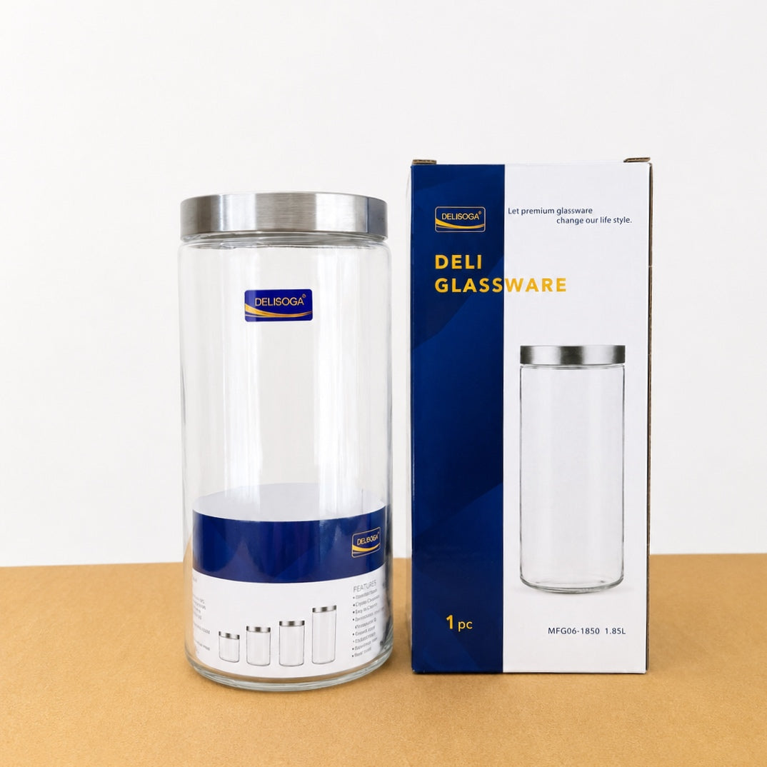 Delisoga Glassware Airtight Glass Storage Jar with Metal Lid – 1.64L & 1.85L