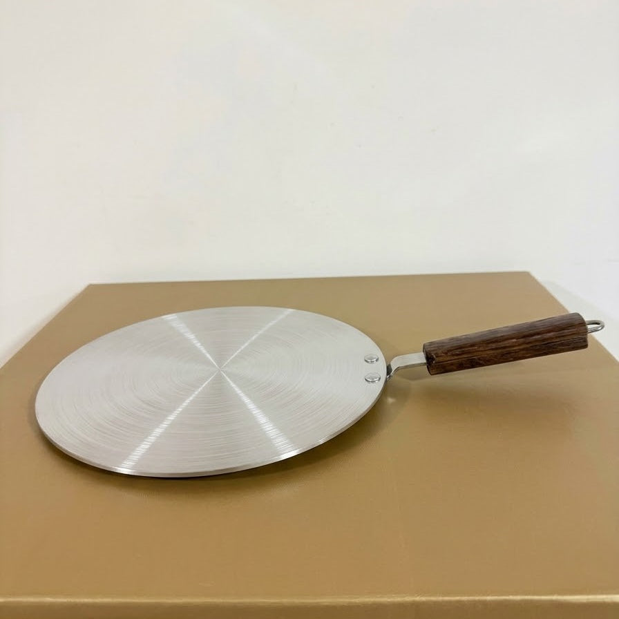 Silver Steel Flat Tawa with Wooden Handle – Roti & Paratha Tawa