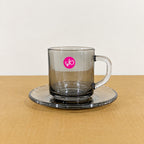 Deli Glassware 12 Pcs Black & Grey Glass Cup & Saucer Set – 6 Cups & 6 Saucers