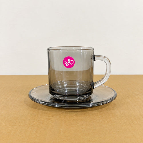 Deli Glassware 12 Pcs Black & Grey Glass Cup & Saucer Set – 6 Cups & 6 Saucers