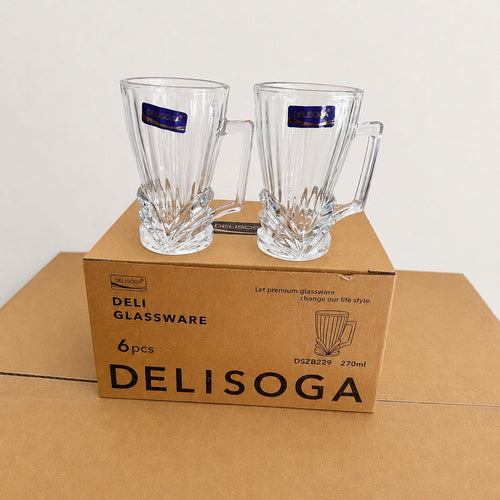 Delisoga Premium Glass Mug Set – 6 Pieces (270ml)