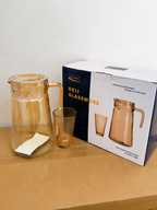 Delisoga Glassware 7 Pcs Golden Glass Water Set – 2L Jug with Lid & 6 Glasses