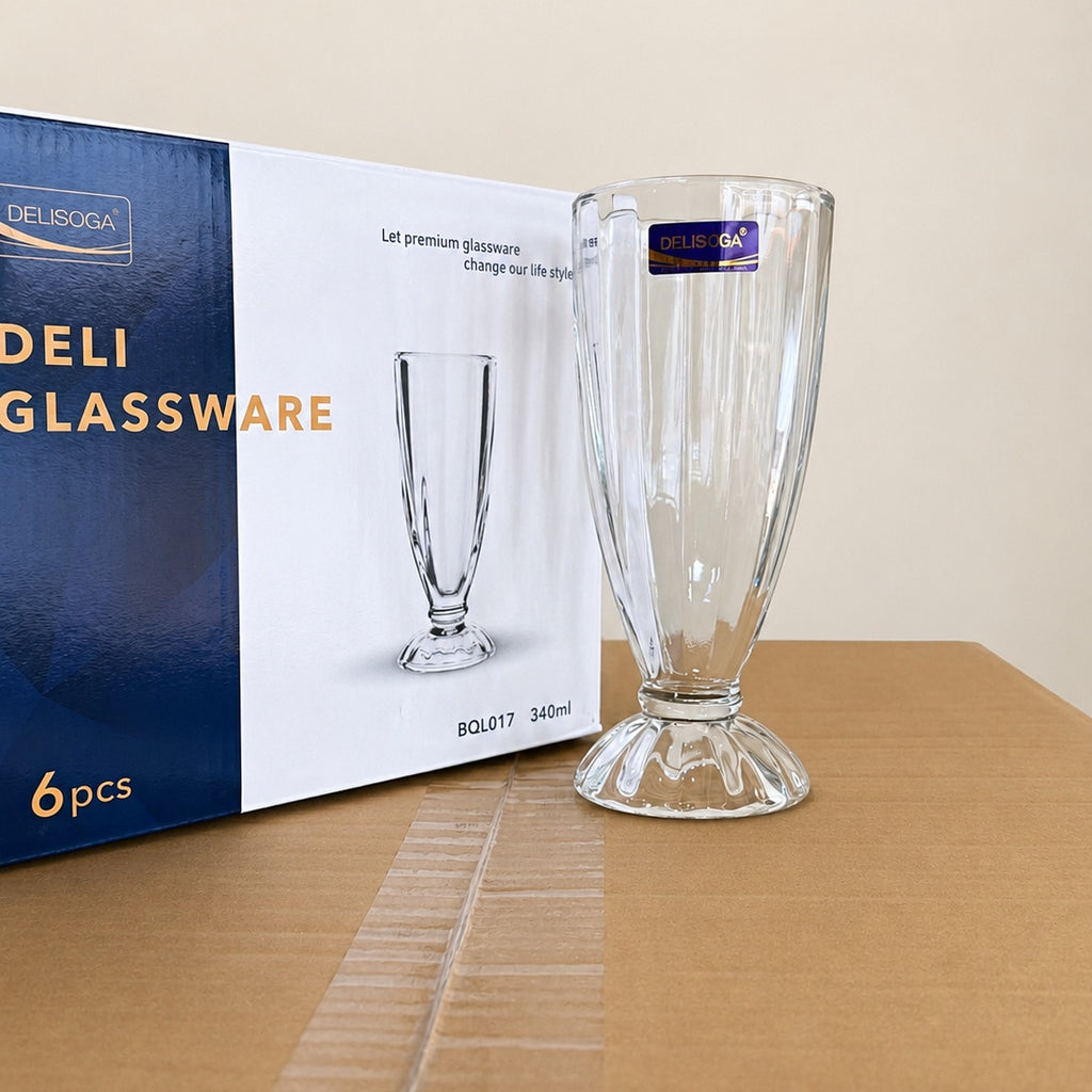 Delisoga Glassware 6 Pcs Long Shake Glass Set – 340ml Fancy Design