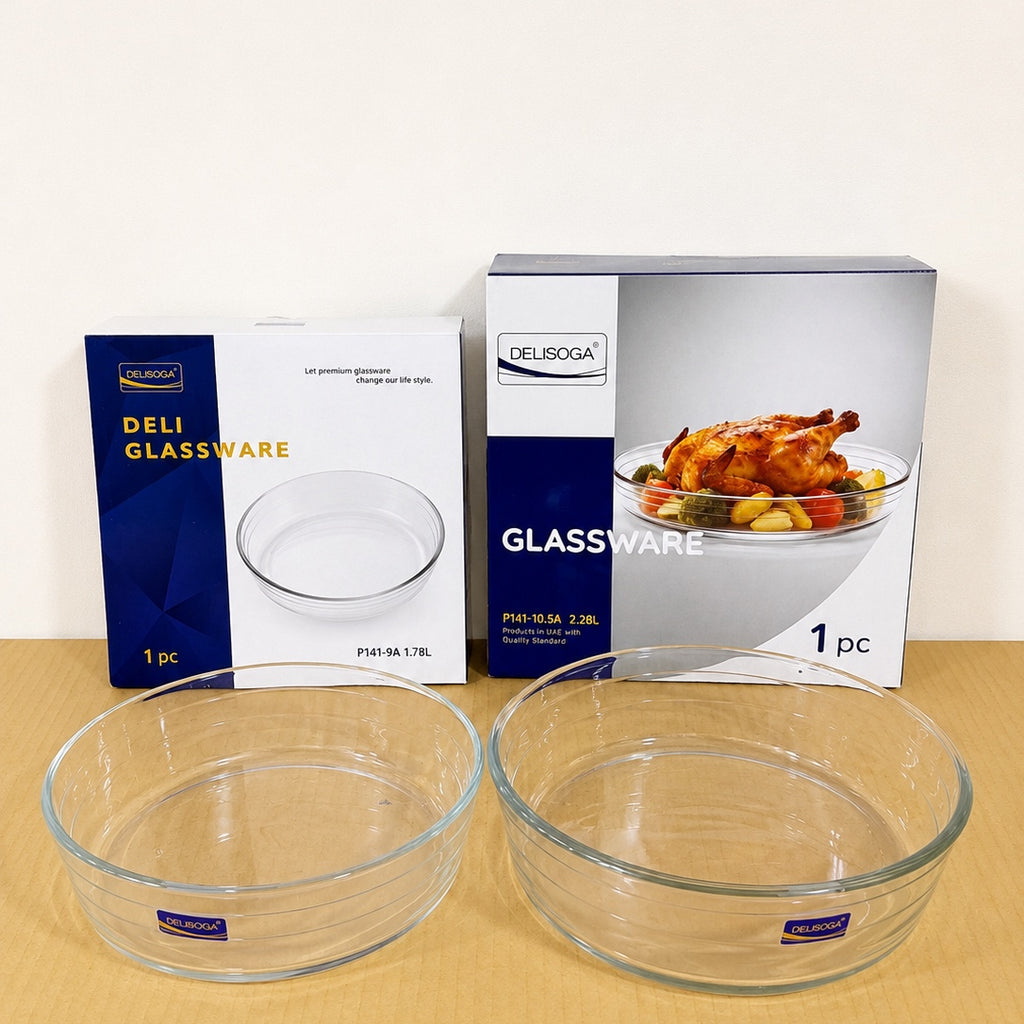 Glass Round Serving Tray – 1 Pc | 1.78L & 2.28L