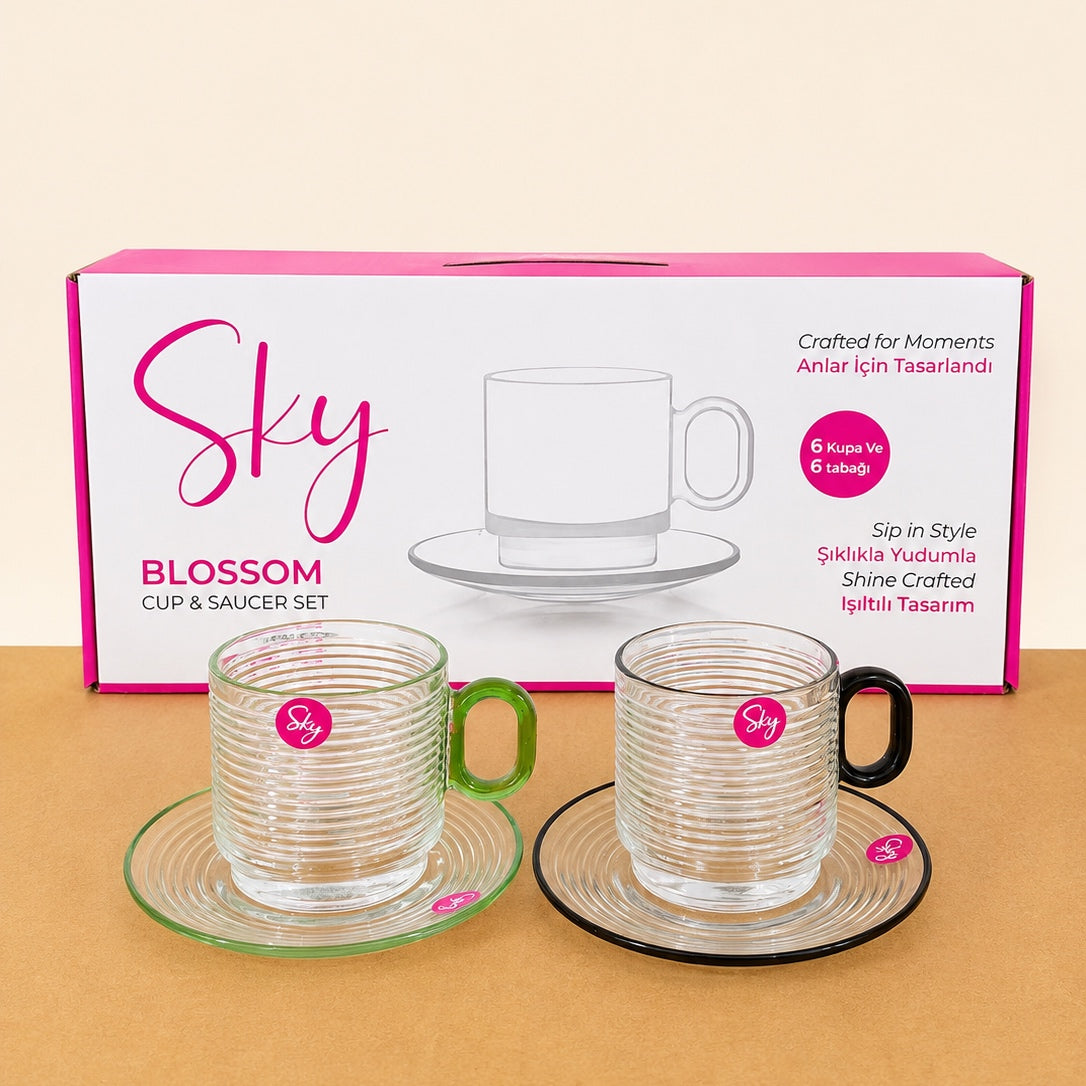 Sky Blossom Glass Colored Tea Set – 12 Pcs