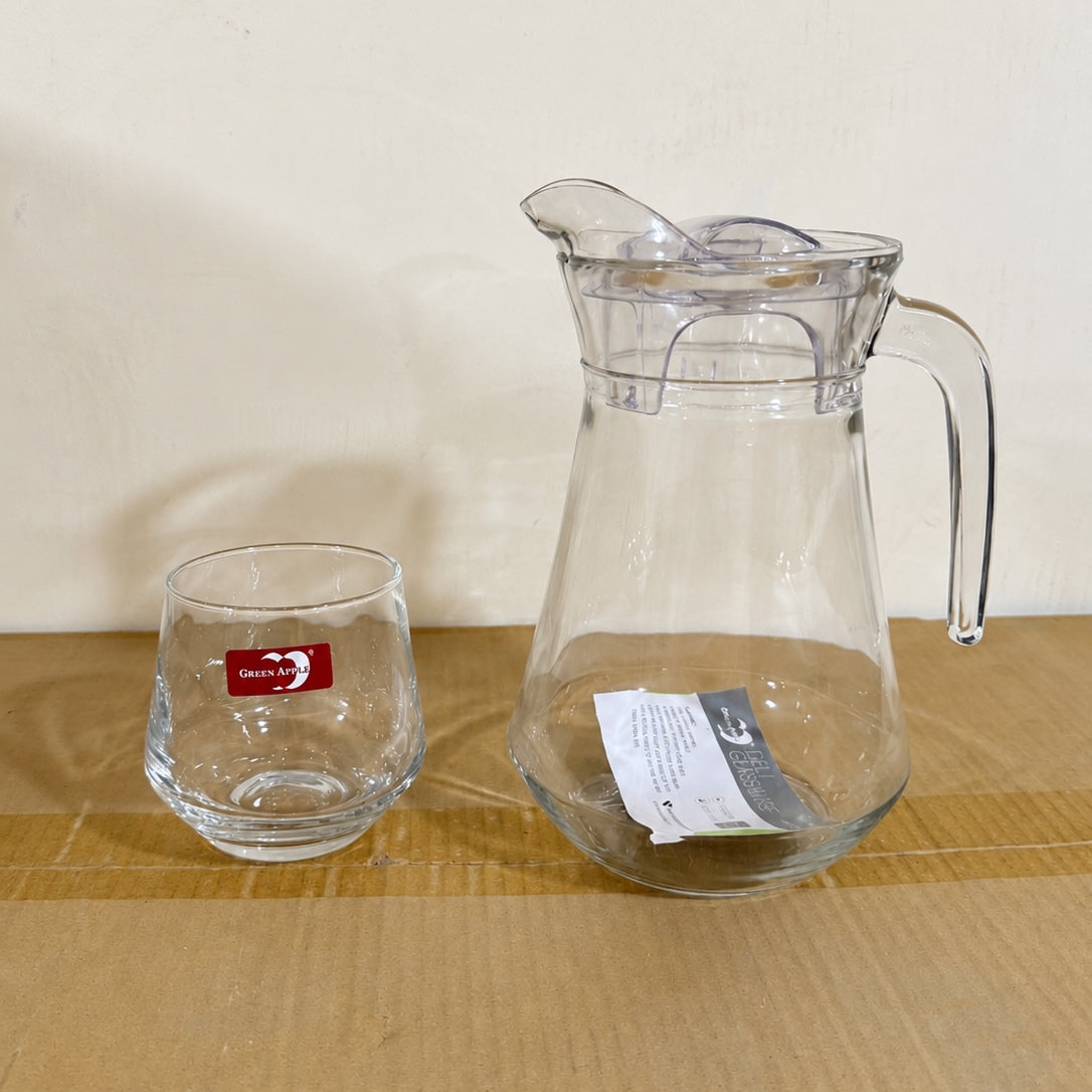 Deli Glassware 7 Pcs Glass Water Set – 1.3L Jug & 6 Glasses 370ml