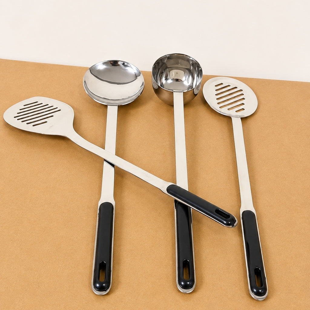 4 Pcs Stainless Steel Kitchen Utensil Set with Black Handles